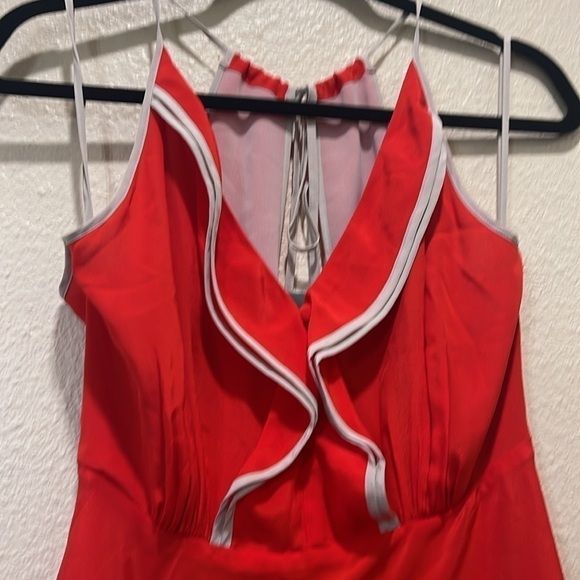 ANTHROPOLOGIE GIRL FROM SAVOY MITSY RUFFLE HALTER 100% SILK DRESS RED 4 NWT - Picture 5 of 9